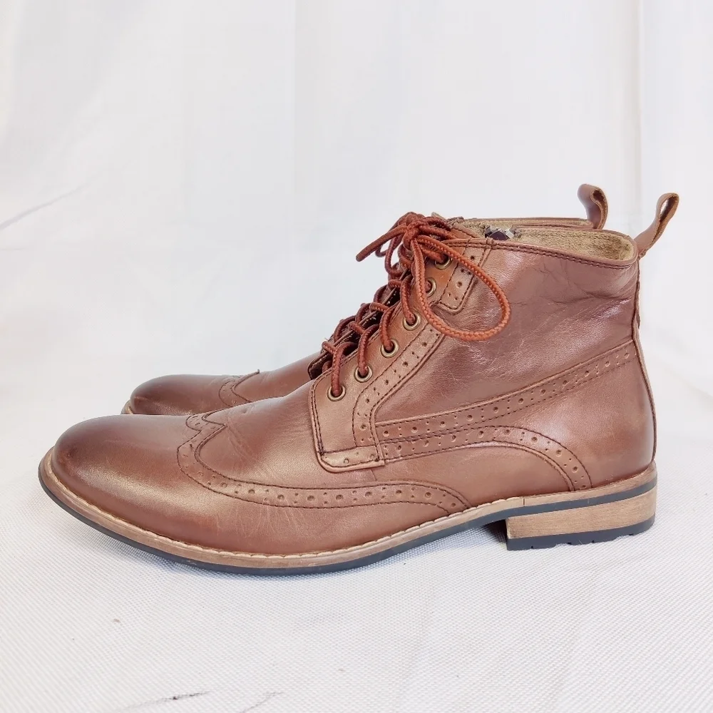 Steve Madden 'Helper' Chukka Boots Brogue Wingtip Leather Brown Mens Sz 8
